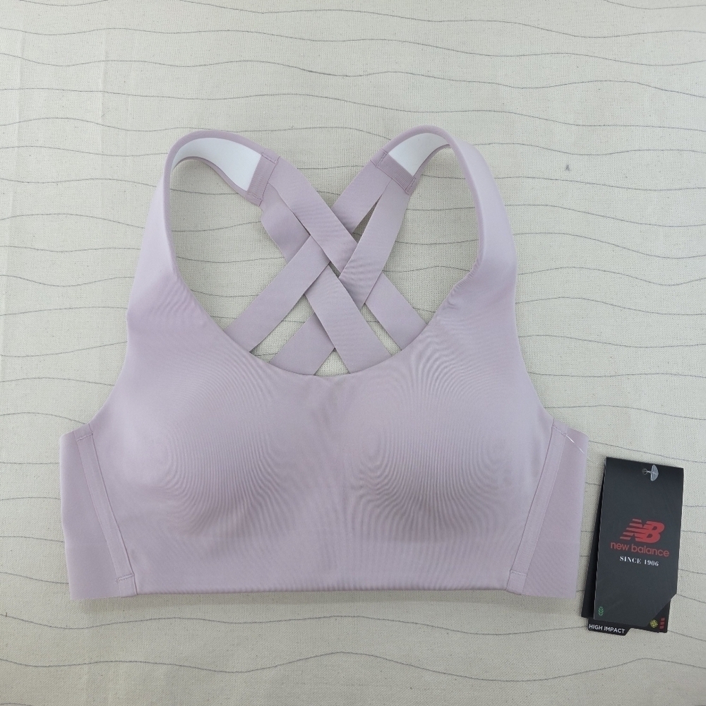 New Balance Womens NB Fortiflow High Impact Sports Bra WB03031 Lilac Sz 32B NEW